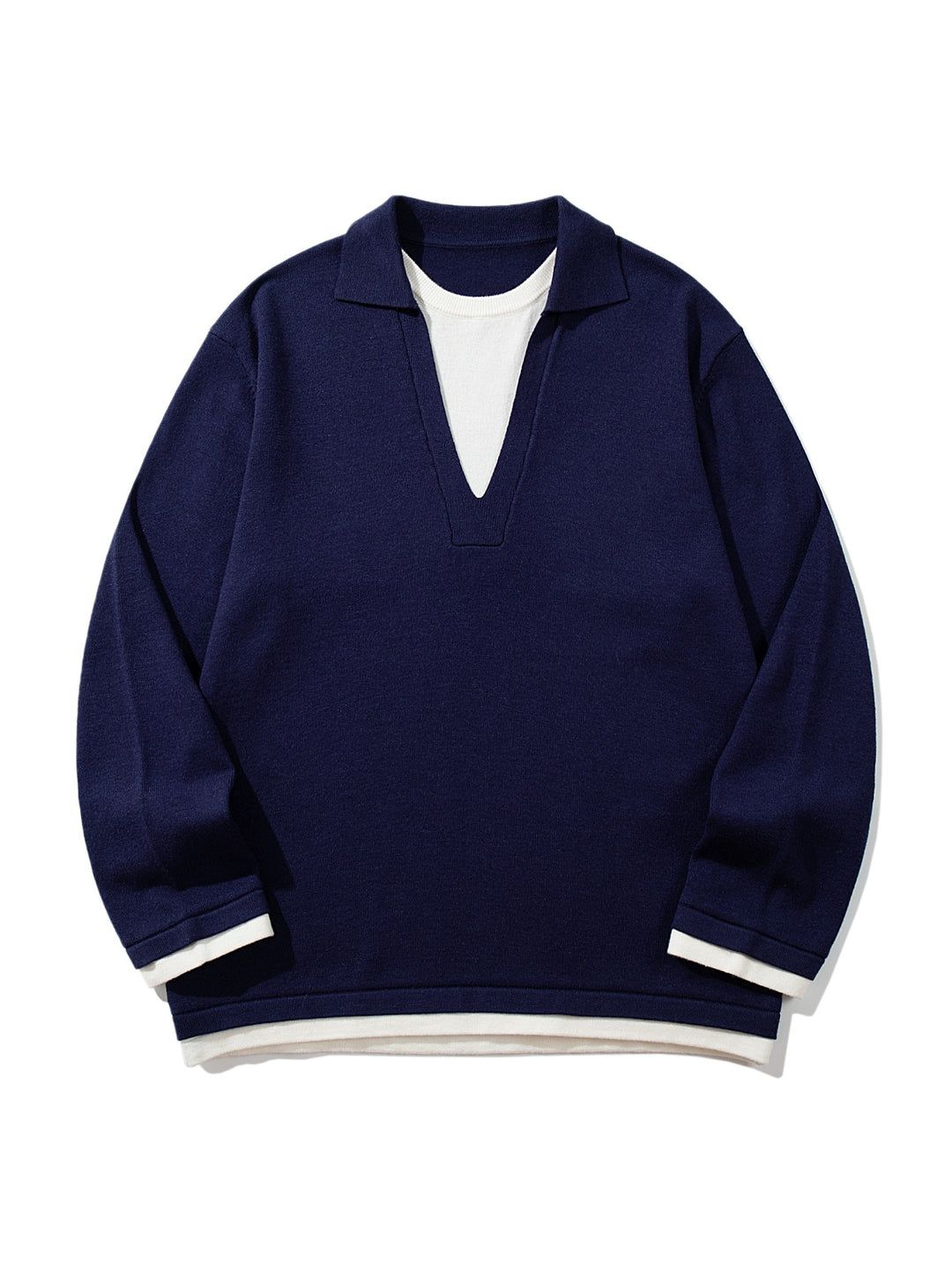Unisex Lässiger Oversize Strickpullover mit tiefem V Einsatz und Hemd‑Layer Optik Echoarchiv