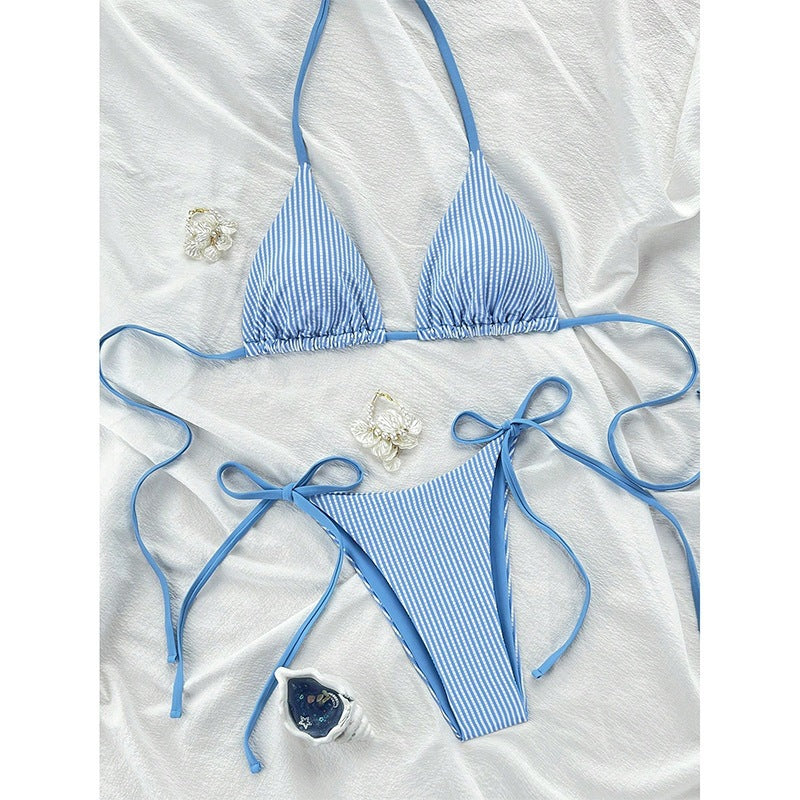 Damen gestreifter Triangel-Bikini-Set Echo Archiv