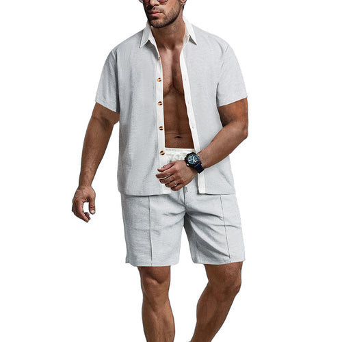 Herren modernes Kurzarm-Hemd und Shorts-Set mit strukturiertem Design Echoarchiv