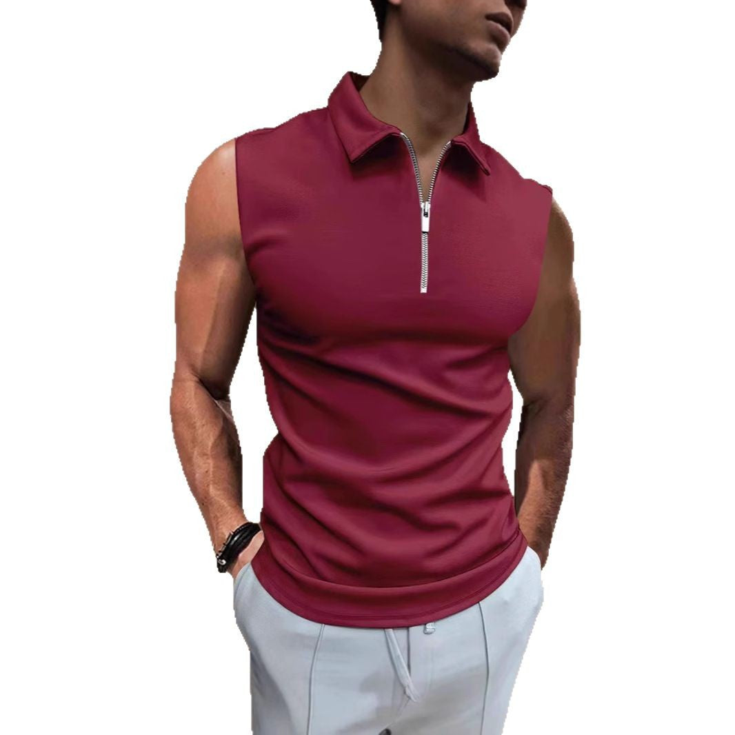 Herren Kurzarm Poloshirt mit modernem Stehkragen und funktionellem Reißverschluss Echoarchiv