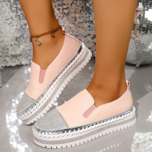 Damen glänzende Slip-On Plateau-Sneaker mit geflochtenem Rand und elastischem Einsatz Echo Archiv