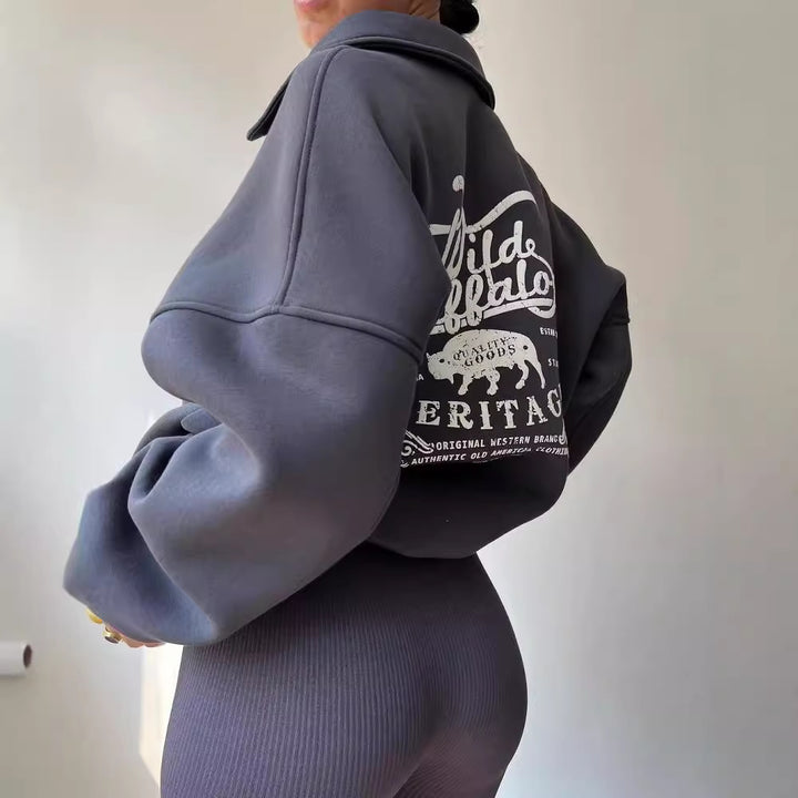 Damen Oversized Halbzip-Sweatshirt mit Stehkragen und gesticktem Logo Echoarchiv