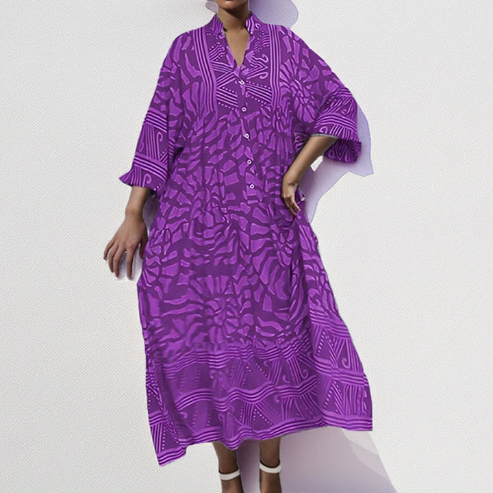 Damen Maxikleid mit Modernem Grafischem Design und Elegantem V-Ausschnitt Echoarchiv