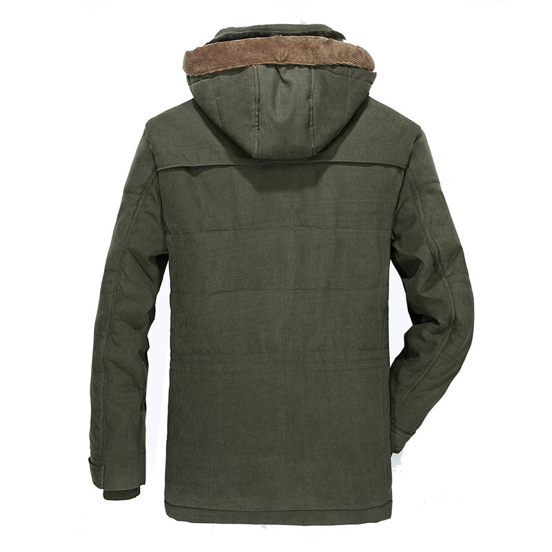 Herren Gefütterter Canvas-Parka mit Teddy-Innenfutter, Cordkragen und Multifunktionstaschen Echoarchiv
