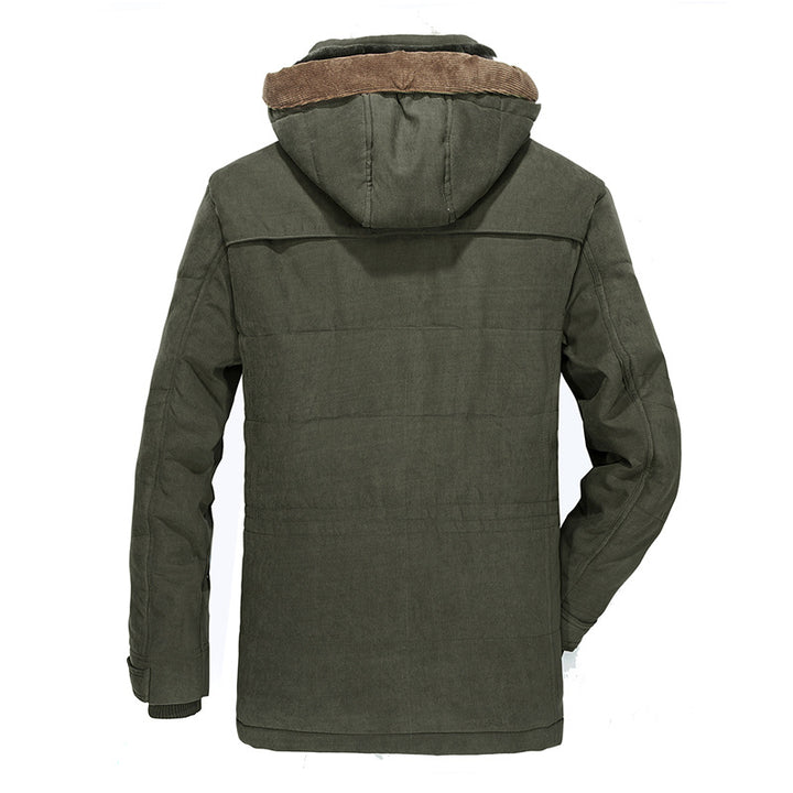Herren Gefütterter Canvas-Parka mit Teddy-Innenfutter, Cordkragen und Multifunktionstaschen Echoarchiv