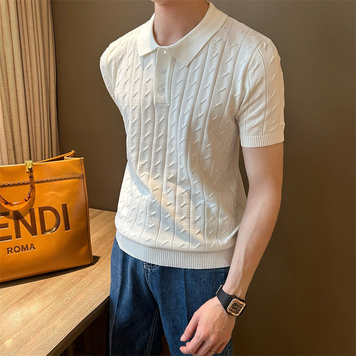Herren Elegantes Strick-Polohemd mit Rippstruktur Echo Archiv