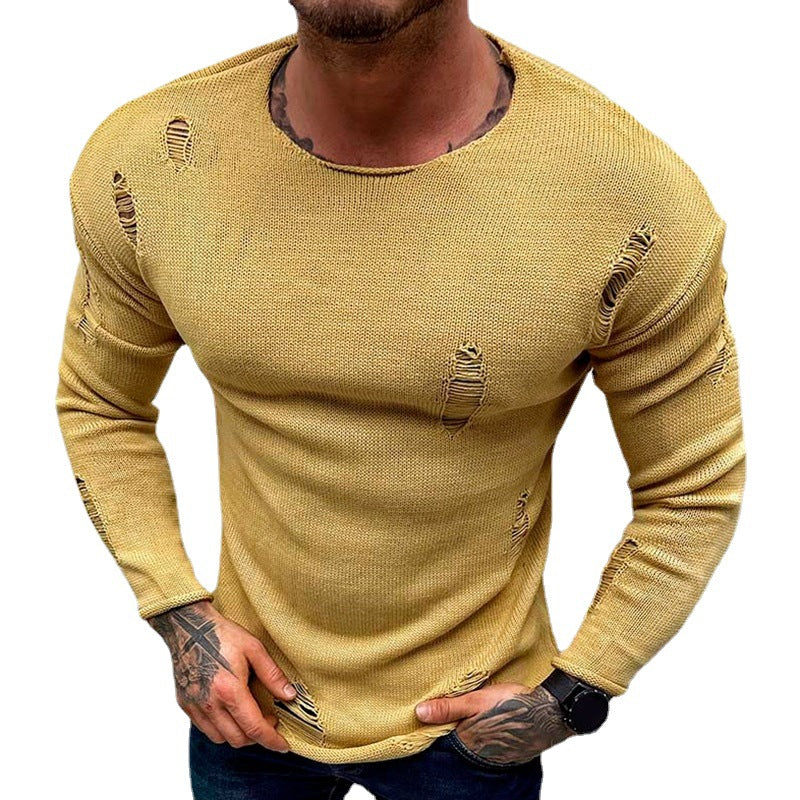 Herren Stylischer Rundhals Pullover mit ausgefransten Details Echoarchiv