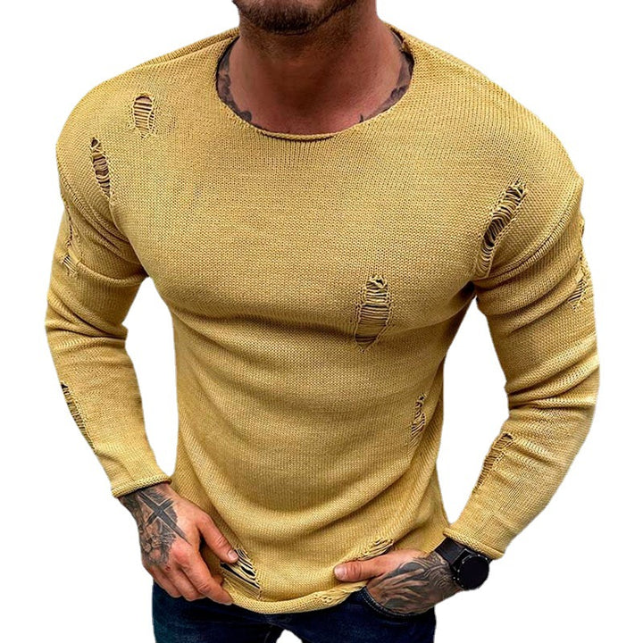 Herren Stylischer Rundhals Pullover mit ausgefransten Details Echoarchiv