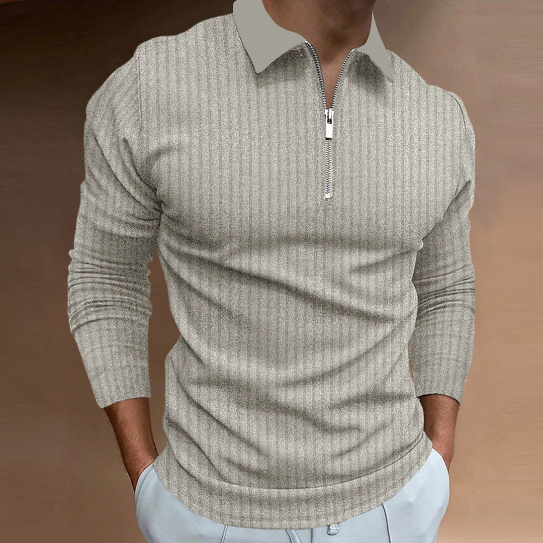 Herren Langarm Poloshirt mit Reißverschluss und eleganter Steppung Echoarchiv