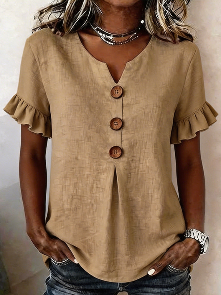 Damen Bluse mit Rüschendetails und Holzknöpfen Echo Archiv