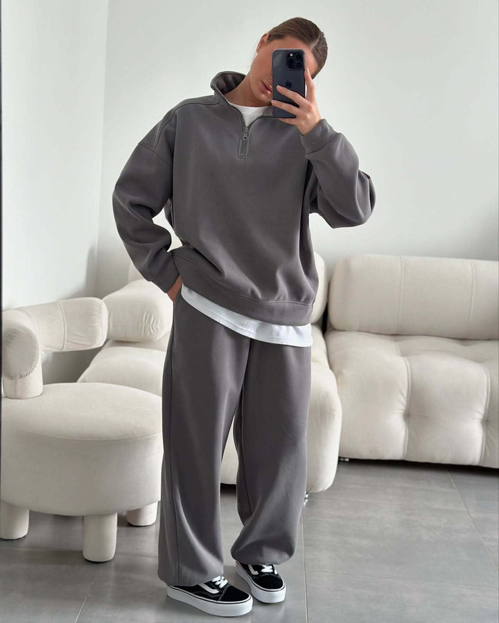 Damen nan Oversize Halbzip-Pullover mit Stehkragen und weitem Lounge-Hose-Set Echo Archiv