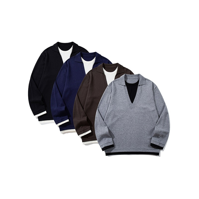 Unisex Lässiger Oversize Strickpullover mit tiefem V Einsatz und Hemd‑Layer Optik Echoarchiv
