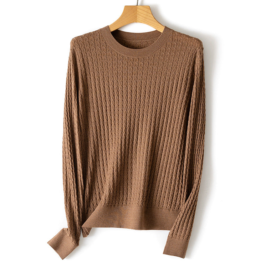 Damen Feiner Zopfstrick-Pullover mit Rundhalsausschnitt und gerippten Abschlüssen Echoarchiv
