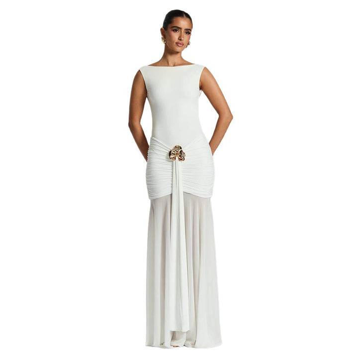 Damen Elegantes Maxikleid mit tailliertem Oberteil und einzigartiger Drapierung Echo Archiv