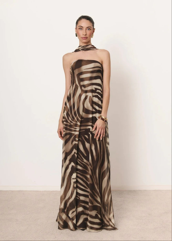Damen Elegantes langes Kleid mit schmalem Neckholder Echo Archiv