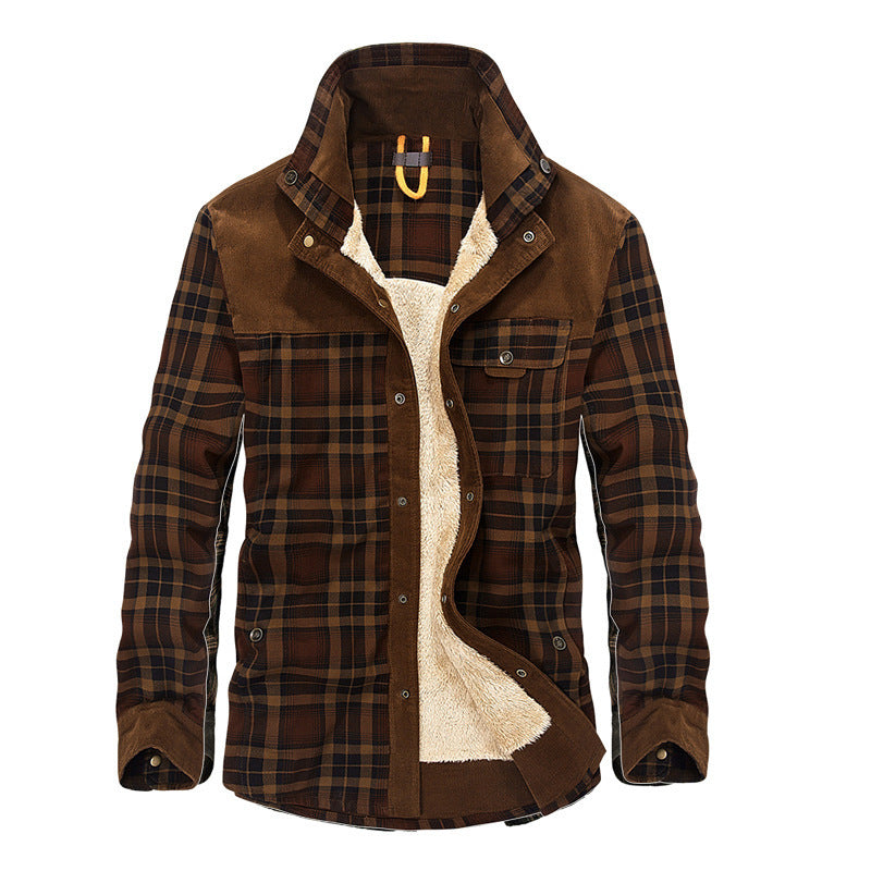 Herren karierte Hemdjacke mit Teddyfleece-Innenfutter und Wildlederbesatz – Taviero