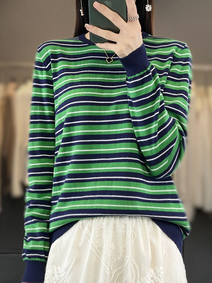 Damen Lässiger Ringel-Feinstrickpullover mit Boxy‑Silhouette und kontrastierenden Rippbündchen Echoarchiv