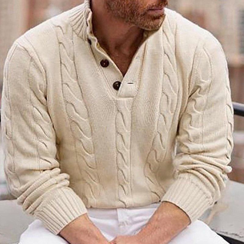 Herren Strickpullover mit modernem Zopfmuster und praktischem Hochauschnitt Echoarchiv