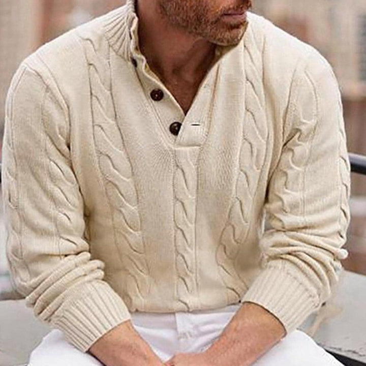 Herren Strickpullover mit modernem Zopfmuster und praktischem Hochauschnitt Echoarchiv