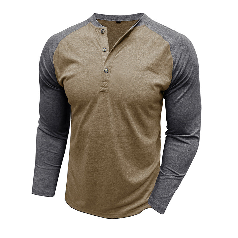 Herren Langarm-Henley Shirt mit kontrastierenden Ärmeln und praktischen Knöpfen Echoarchiv