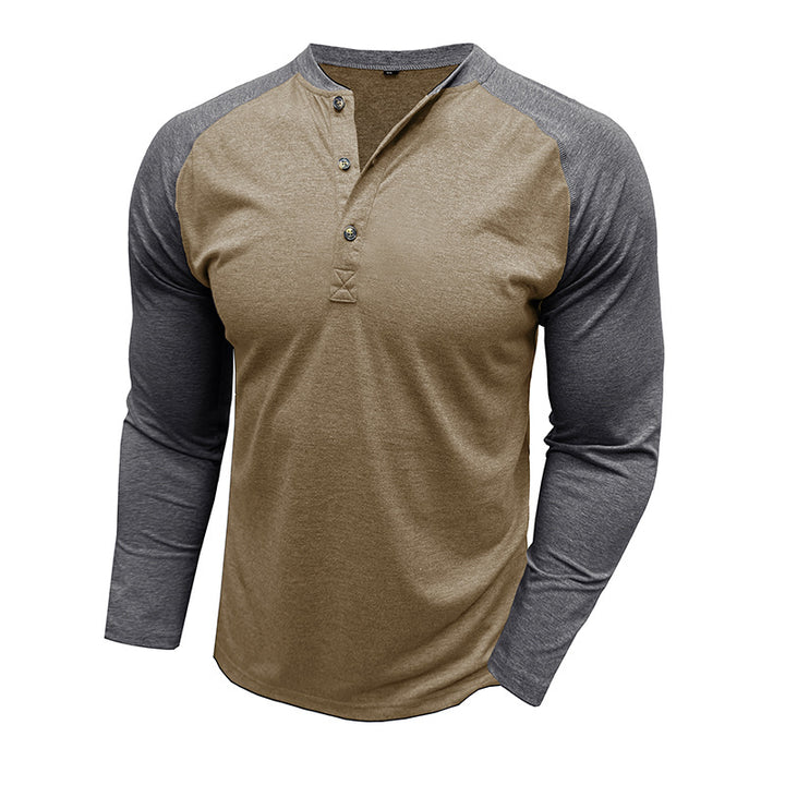 Herren Langarm-Henley-Shirt mit kontrastierenden Ärmeln und modischen Knopfdetails Echoarchiv
