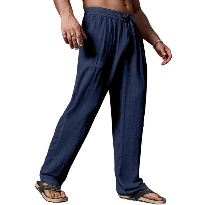 Herren entspannte Leinenmix-Yogahose mit Kordelzug, Elastikbund und geradem Bein – Sorevano