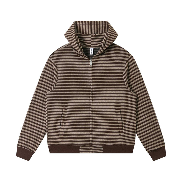 Unisex Gestreifte Strick-Kapuzenjacke mit durchgehendem Reißverschluss und Kängurutaschen Echoarchiv