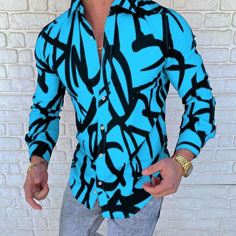 Herren Modisches Langarmhemd mit künstlerischem Graffiti-Design Echoarchiv