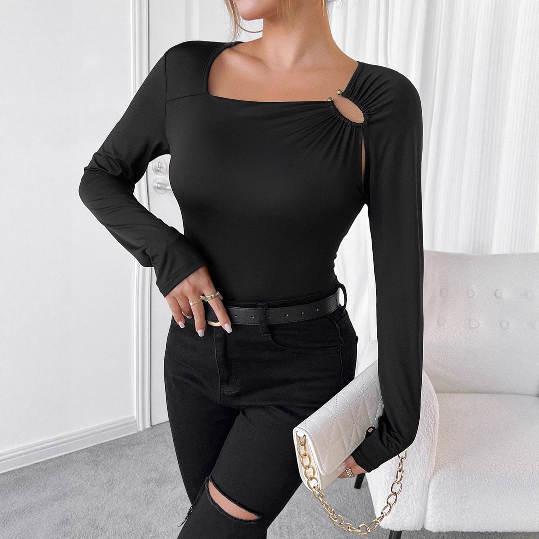 Damen nan asymmetrisches Langarmoberteil mit Cut-Out und goldfarbenen Schmuckknöpfen Echo Archiv