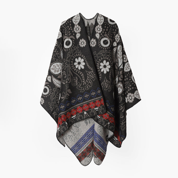 Damen Oversize Jacquard-Ruana im Cape‑Stil mit floral‑paisley Muster – Avérine