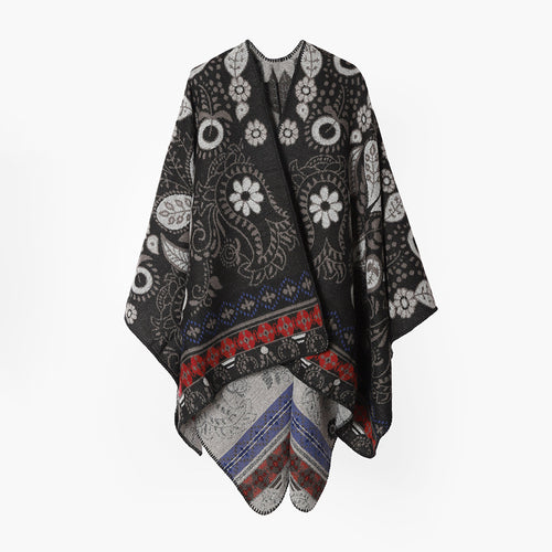 Damen Oversize Jacquard-Ruana im Cape‑Stil mit floral‑paisley Muster – Avérine