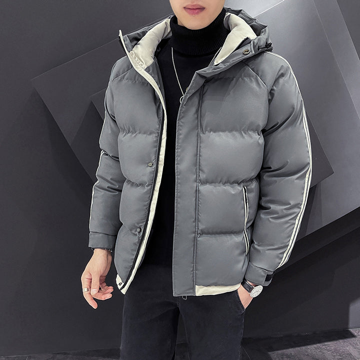 Herren Sportiver Steppparka mit Kapuze, Kontrastblenden und Ärmelstreifen Echoarchiv
