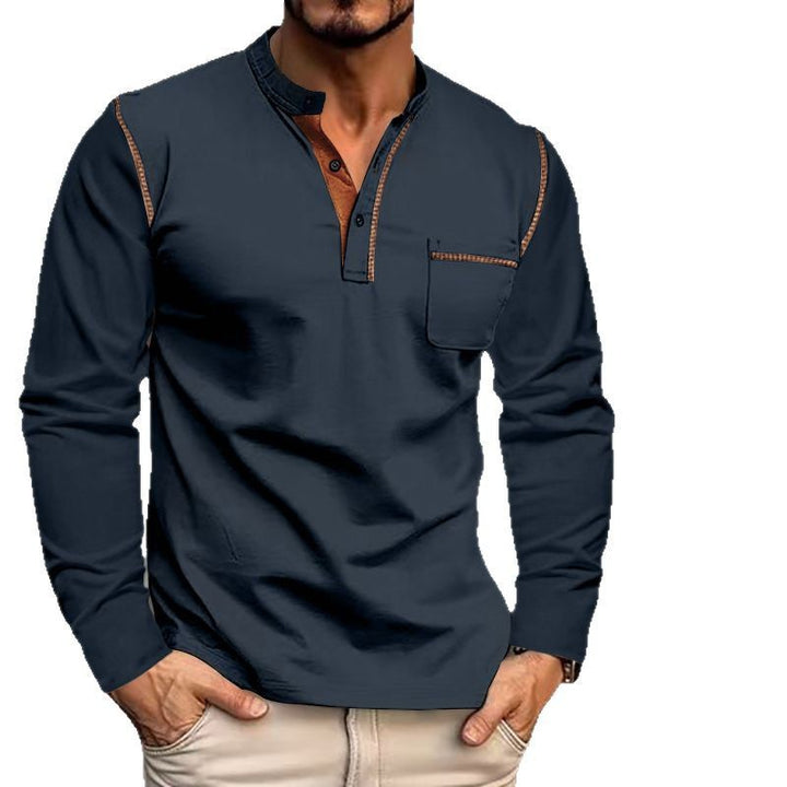 Herren langärmliges Henley-Shirt mit modischem Kragen und kontrastierenden Akzenten Echoarchiv