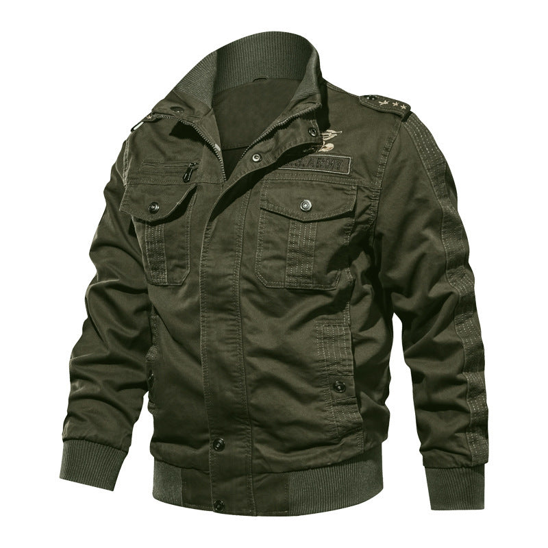 Herren Kurz geschnittener Canvas-Bomber mit Schulterklappen und Pattentaschen – Brevano