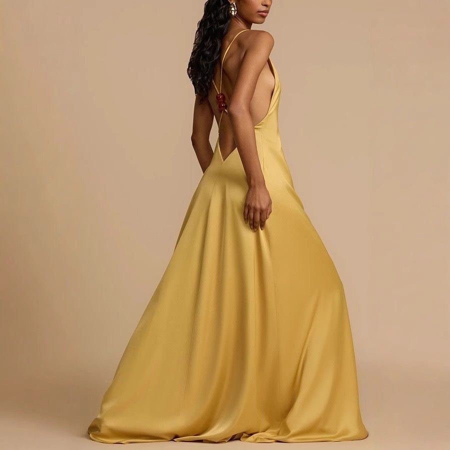 Damen Elegantes Maxikleid mit tiefem V-Ausschnitt und fließendem Schnitt Echo Archiv
