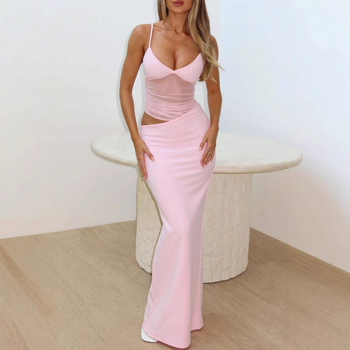 Damen elegantes bodenlanges Wickelkleid mit feinen Trägern und figurformendem Design Echo Archiv