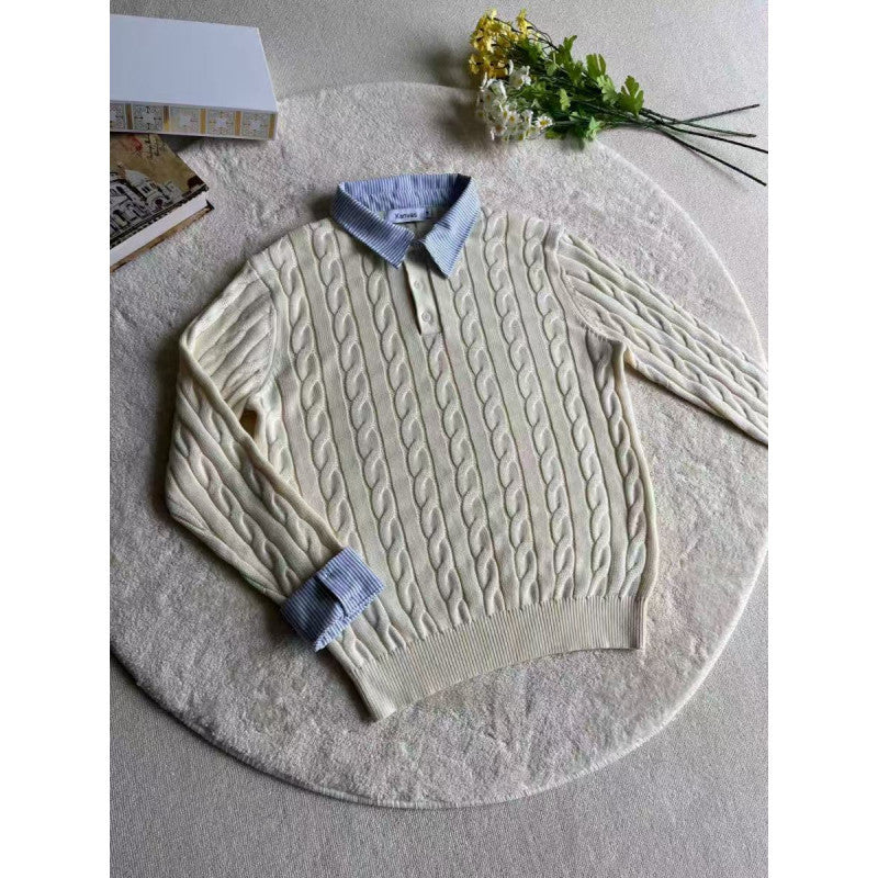 Damen nan gestrickter Polo-Pullover mit Zopfmuster und eingesetztem Hemdkragen Echo Archiv