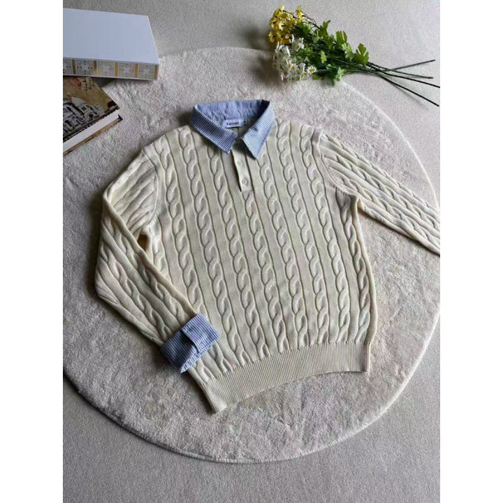 Damen nan gestrickter Polo-Pullover mit Zopfmuster und eingesetztem Hemdkragen Echo Archiv