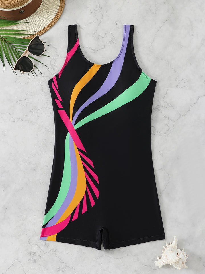 Damen Sportlicher Schwimmanzug mit dynamischem Kunstmotiv Echo Archiv