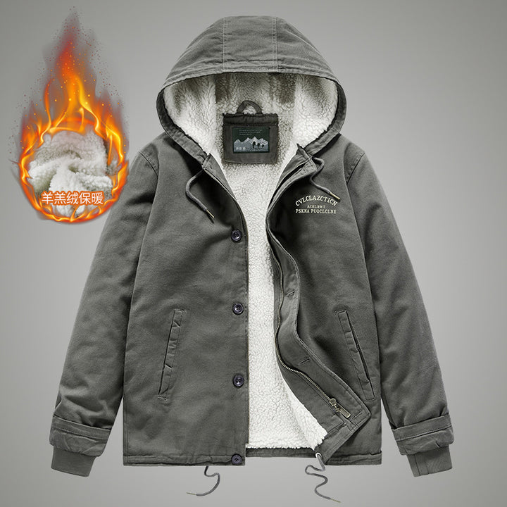 Herren Canvas-Arbeitsjacke mit Sherpa‑Futter, Thermo‑Innenlage und Kordelzugsaum Echoarchiv