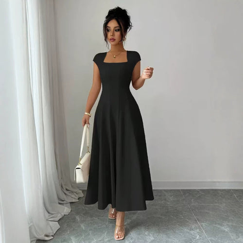 Damen Elegantes Maxikleid mit rechteckigem Ausschnitt und fließendem Rock – Valéora
