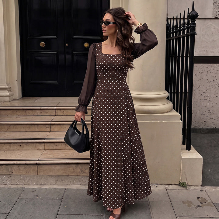Damen Elegantes Maxikleid mit Punkten und transparenten Ärmeln Echo Archiv
