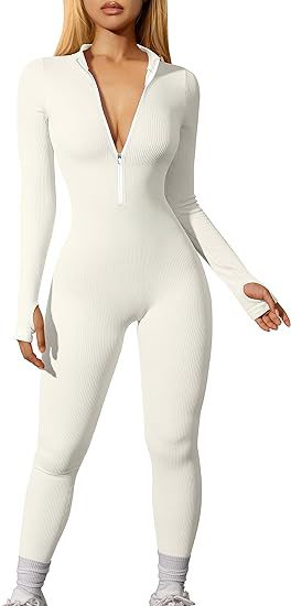 Damen nan figurbetonter Ripp-Jumpsuit mit hohem Halsausschnitt, langem Arm und sculptender Nahtführung Echo Archiv