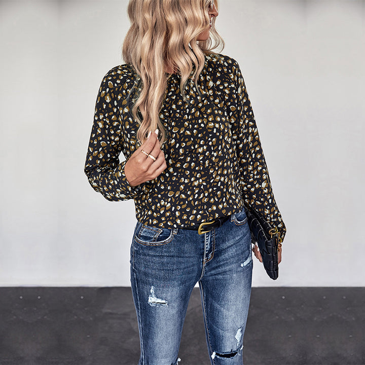 Damen Leichte Viskose-Bluse mit Rundhalsausschnitt, langen Ärmeln und abstraktem Print Echoarchiv