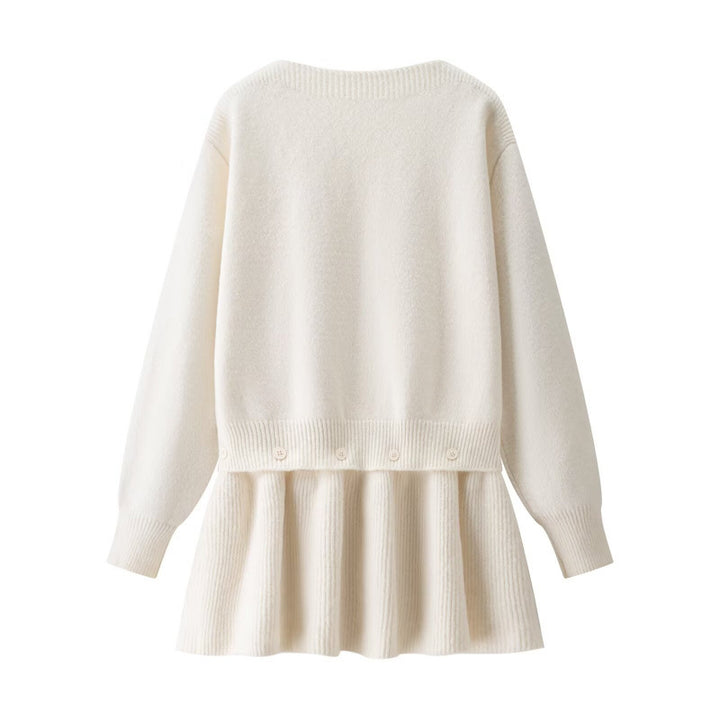 Damen Strickkleid mit angesetztem Volantrock und dekorativer Knopfleiste Echo Archiv