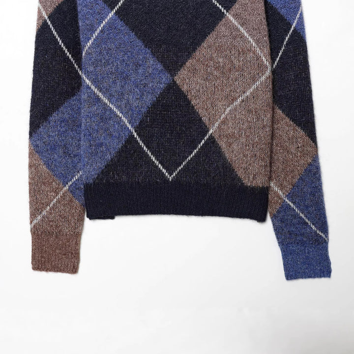 Damen nan kurz geschnittener Argyle-Strickpullover mit Rundhals, Raglanärmeln und geripptem Bund Echo Archiv