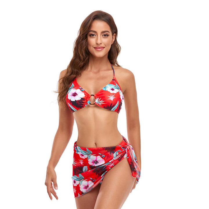 Damen Triangel-Bikini-Set mit modischem Wickelrock und floralem Design Echo Archiv