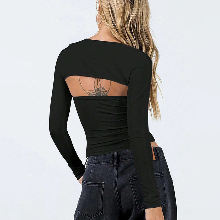 Damen asymmetrisches One-Shoulder Longsleeve-Top mit Bandeau-Optik – Avérine