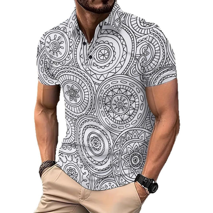 Herren Kurzarmhemd mit kreativem geometrischem Muster Echoarchiv