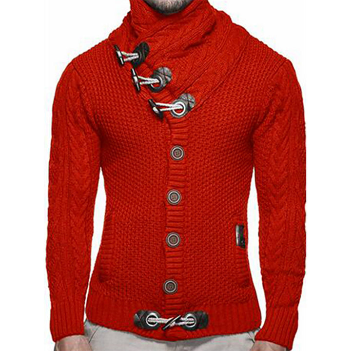 Herren Strickjacke mit asymmetrischem Kragen und einzigartigem Knopfdesign Echoarchiv